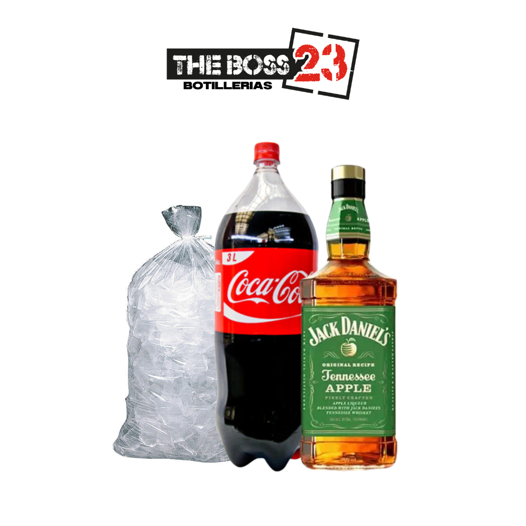 Promo whisky Jack Daniel´s manzana 750ml + bebida 3l desechable + hielo