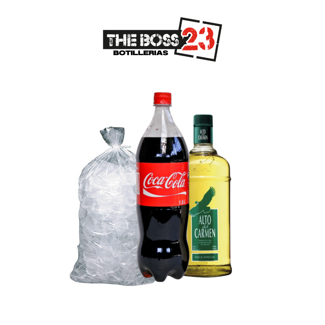 Promo Pisco Alto del Carmen 750ml + Bebida 1,5L + Hielo